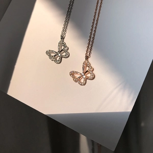 925 Sterlingsilber Schmetterling Halskette Zierliche Zirkonia Anhänger Hohl Design Elegante Tägliche Halskette Schmuck Für Damen
