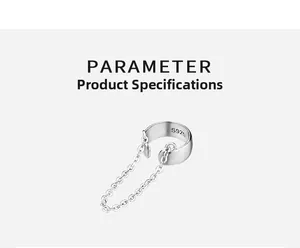 Detailed view of S925 sterling silver ear cuff with chain and sleek metallic finish