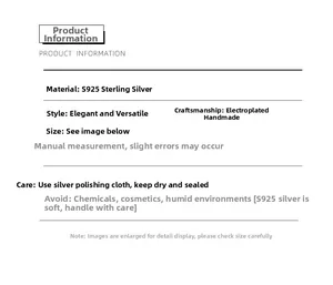 Detail showing S925 sterling silver material specifications and plated craftsmanship