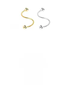 Detailed view of S-shaped spiral studs with 3mm beads in gold and silver finish