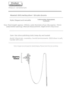 Detailed specs of S925 sterling silver heartbeat threader earrings with cubic zirconia
