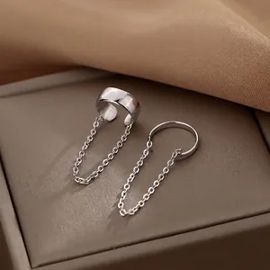 Chic 925 sterling silver ear cuffs with delicate chains and high-polished finish