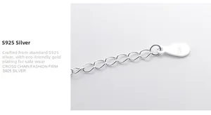 Detailed macro view of S925 sterling silver extender chain with teardrop hallmarked tag