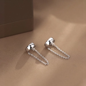 Minimalist 925 silver ear cuff featuring double-layered tassels and a wide band design