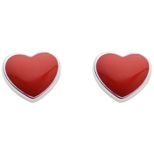 Minimalist S925 sterling silver heart stud earrings with red enamel finish for women