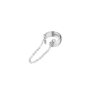 Minimalist 925 sterling silver ear cuff with industrial chain detail on white background
