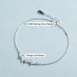 Elegant S925 sterling silver ginkgo leaf bracelet with delicate adjustable chain