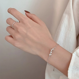 Elegant S925 sterling silver ginkgo leaf bracelet and wavy ring set for women