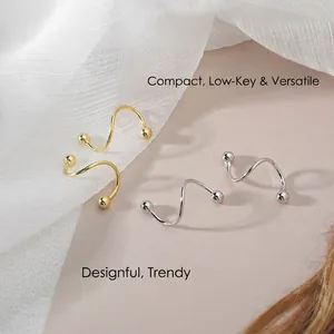 Minimalist S-shaped spiral sterling silver stud earrings in gold and silver finish