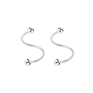 Minimalist silver spiral S-shape screw back stud earrings with smooth round ball ends