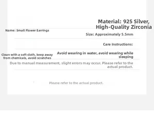 Detailed size specifications for 5.5mm 925 sterling silver sunflower earrings with zircon