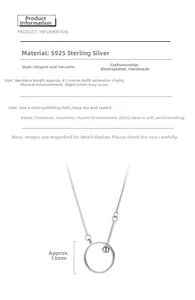 Détail du collier en argent sterling S925 avec pendentif cercle de 13mm et barre courte