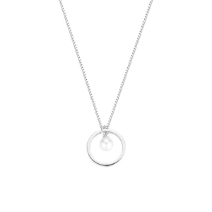 Minimalist silver pearl circle necklace with dainty box chain and elegant round pearl pendant