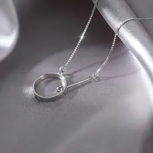 Collier minimaliste en argent sterling 925 avec pendentif cercle sur soie grise