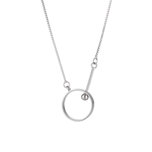 Collier en argent sterling 925 avec pendentif géométrique anneau et barre sur chaîne box