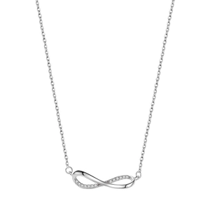 Geometric Mobius loop necklace in silver with sparkling white crystals for women