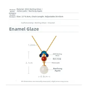 Specifiche della collana in argento S925 con ciondolo in giada Hetian e dettagli in smalto
