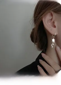 Gros plan d'élégantes boucles d'oreilles étoile en argent S925 avec zircons brillants