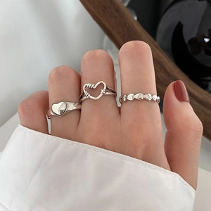 Vintage Heart Open Ring For Women Sweety Copper White Gold Plated Hollow Heart Adjustable Finger Ring Fashion Jewelry Accessory