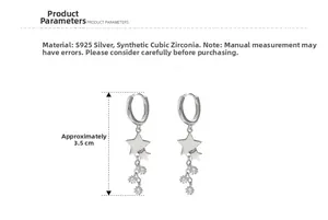 Vue détaillée des boucles d'oreilles étoile à pompon en argent S925 avec zircons