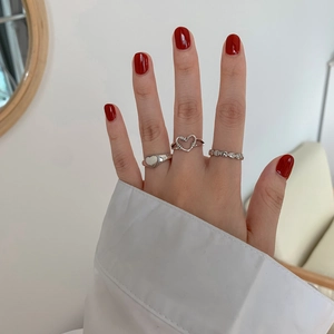 Vintage silver heart open ring set with three minimalist designs for women