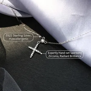Collier croix étincelant en argent sterling S925 avec pendentif en zircon pour femme