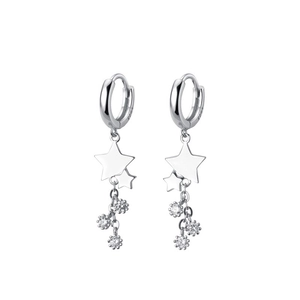 Boucles d'oreilles étoile en argent avec glands de zircone et breloques en argent S925