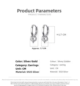 Detail view of S925 silver hoop earrings with size dimensions and cz stone setting