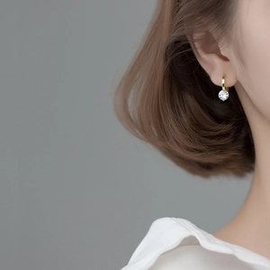 Elegant 925 Sterling Silver Hoop Earrings With Round Cubic Zirconia Dangle Simple Commuter Jewelry For Women Girls