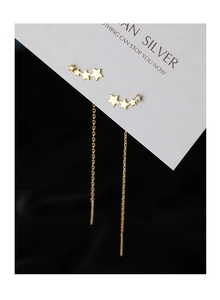 Detailed macro view of S925 sterling silver star drop earrings with sparkling cubic zirconia