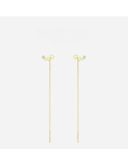Detail of gold star cluster threader earrings with sparkling small zircons