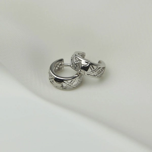 Créoles en argent sterling S925 avec motif de grille géométrique creuse pour femmes chic