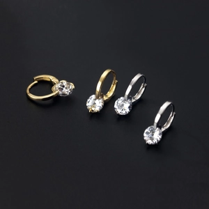 Minimalist S925 sterling silver hoop earrings with round brilliant cubic zirconia stones