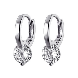 Minimalist sterling silver hoop earrings with clear round cut zircon stone drops
