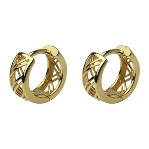Boucles d'oreilles créoles S925 en argent sterling doré avec motif géométrique ajouré