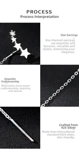 Macro shot of S925 sterling silver star drop earrings with zircon in micro-pave setting