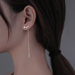 Elegant Star Threader Earrings With 925 Sterling Silver Post Gold Plated Copper Gradient Stars Zirconia Long Tassel Chain Earring For Women