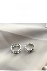 Detail of S925 sterling silver ring set with Roman numerals and smiley face design