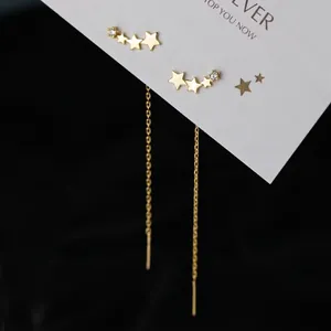 Elegant gold star threader earrings with frosted stars and diamond accents for women