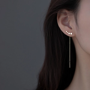 Elegant gold star tassel threader earrings for women with gradient sparkling cubic zirconia
