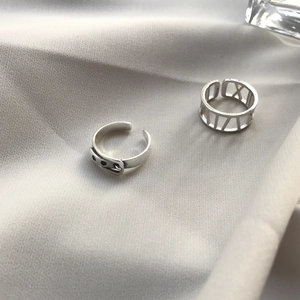 Silver S925 belt buckle and Roman numeral hollow adjustable rings for women