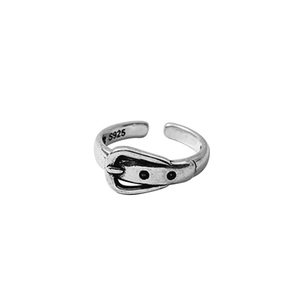 Vintage S925 sterling silver belt buckle open ring with adjustable punk style design