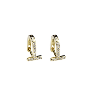 Boucles d'oreilles créoles en forme de T en argent S925 doré avec zircons étincelants