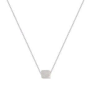 Minimalist S925 sterling silver necklace featuring a brushed cube pendant on a box chain