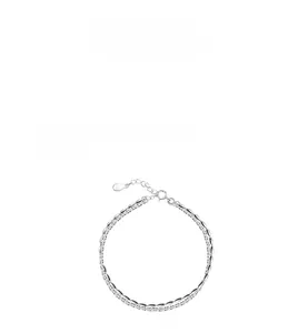 Detail view of double-layer S925 sterling silver star and rice bead chain 4mm bracelet