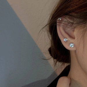 Minimalist 925 sterling silver stud earrings with sparkling round cubic zirconia stones