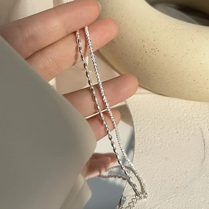 Elegant double-layered S925 sterling silver beaded bracelet with minimalist star patterns