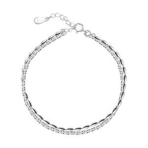 S925 sterling silver double-layer bracelet with sparkling beads and minimalist chains