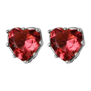 Minimalist S925 sterling silver heart earrings with sparkling red zircon in 6-prong setting