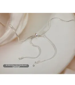 Detail of adjustable S925 sterling silver snake chain with smooth sliding buckle